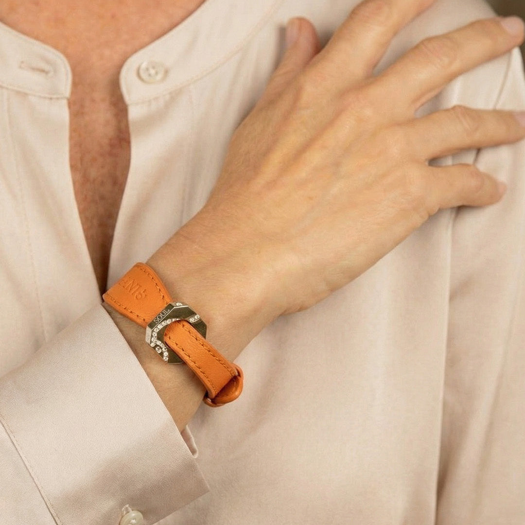 Set Gioielli Gemelli e Bracciale - Arancione Joy e Acciaio