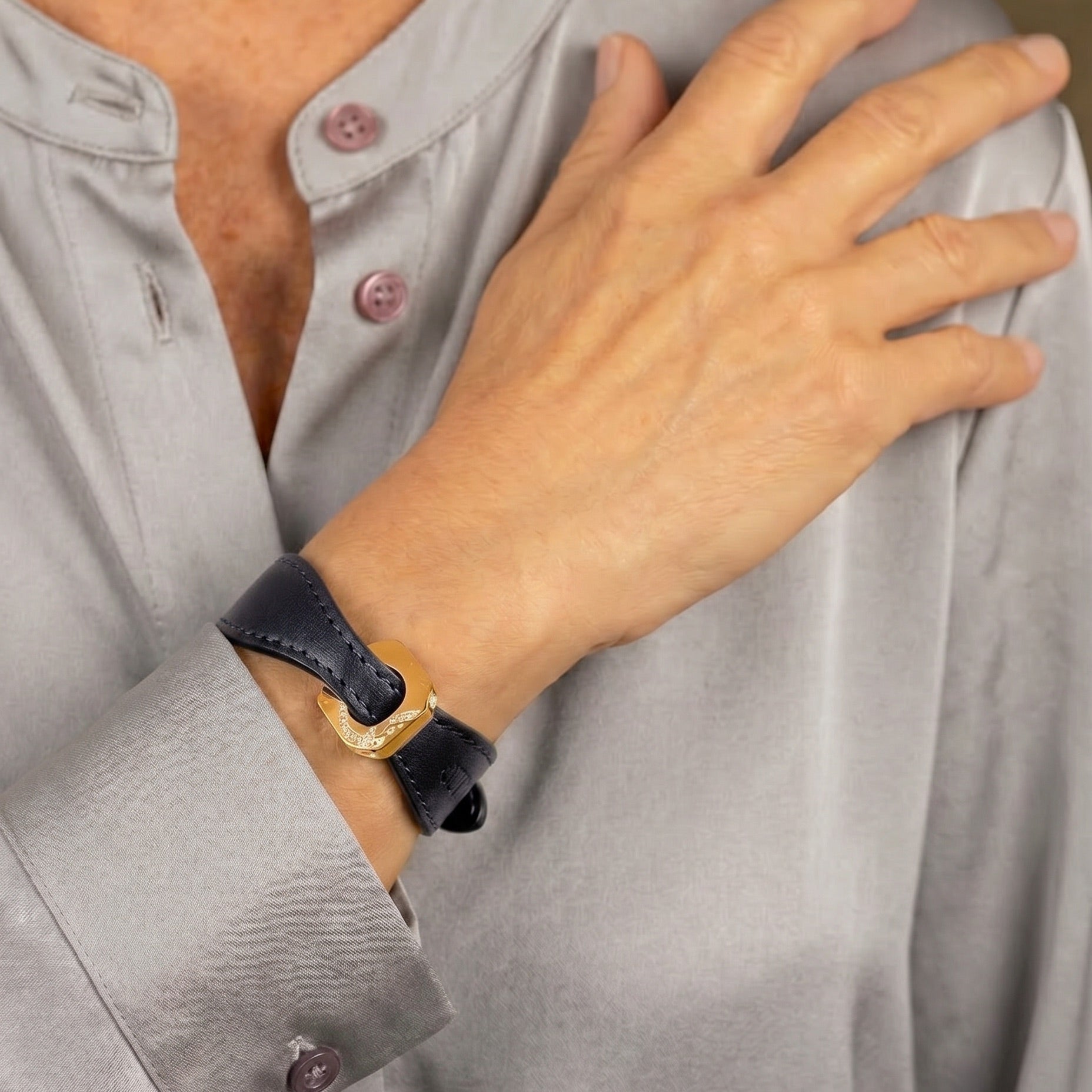 Set Gioielli Gemelli e Bracciale - Blu Gratitude e Acciaio PVD Oro